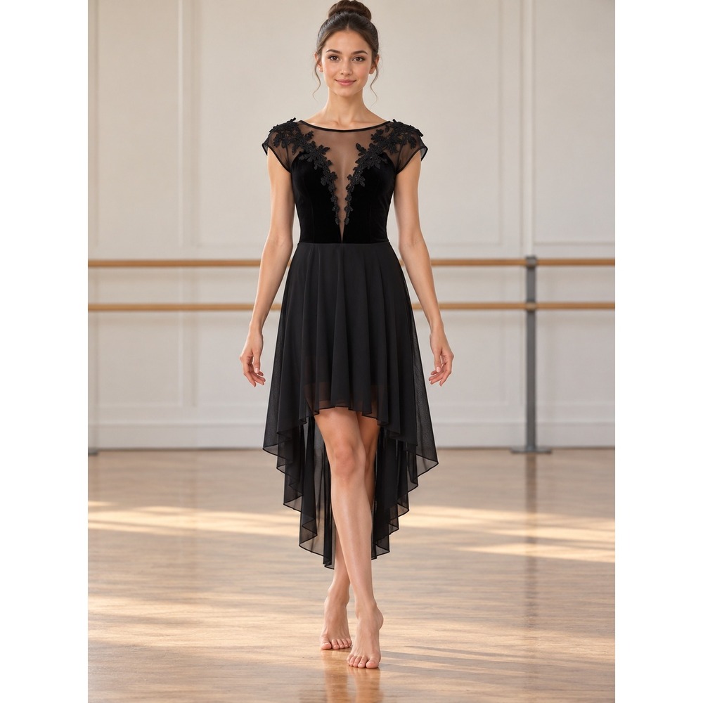 Weissman Black Velvet Tulle High-Low Dress Women SA Formal Dance Gothic